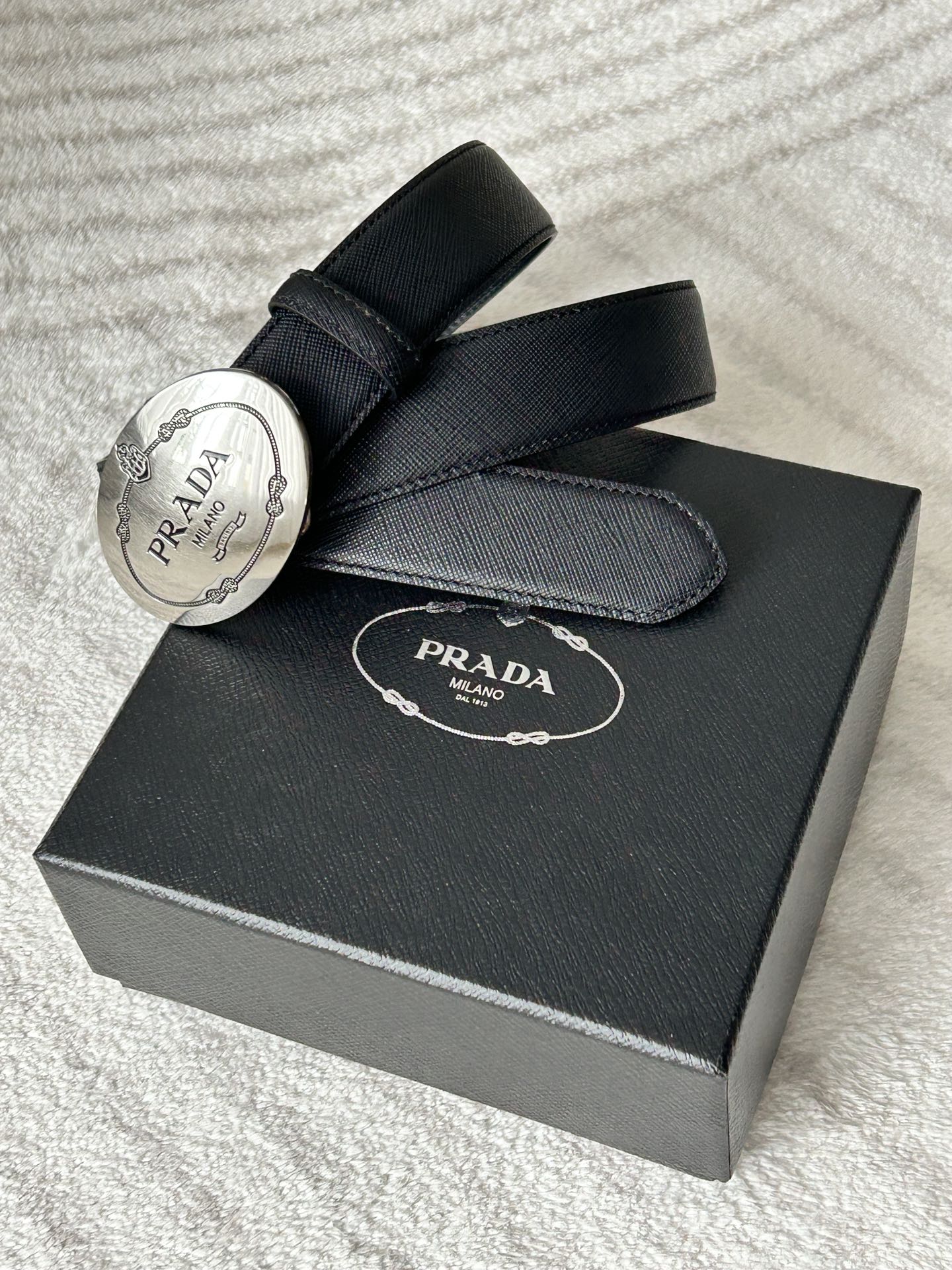 Prada Saffiano Leather Oval Buckle Belt