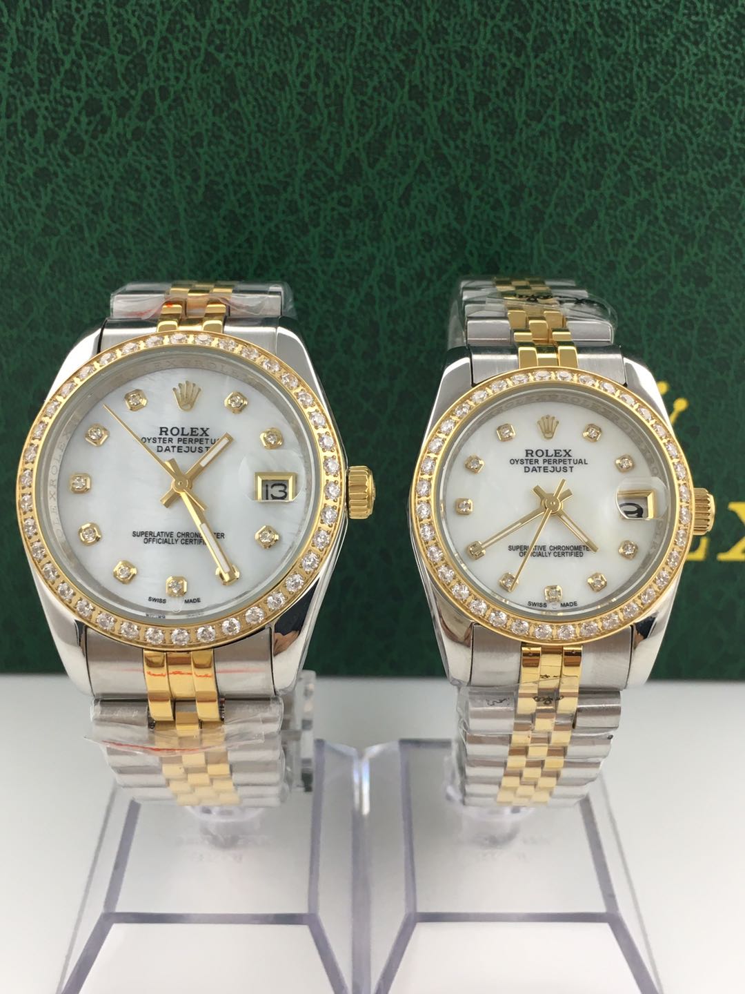 Rolex Shell Dial Diamond Couple Watch