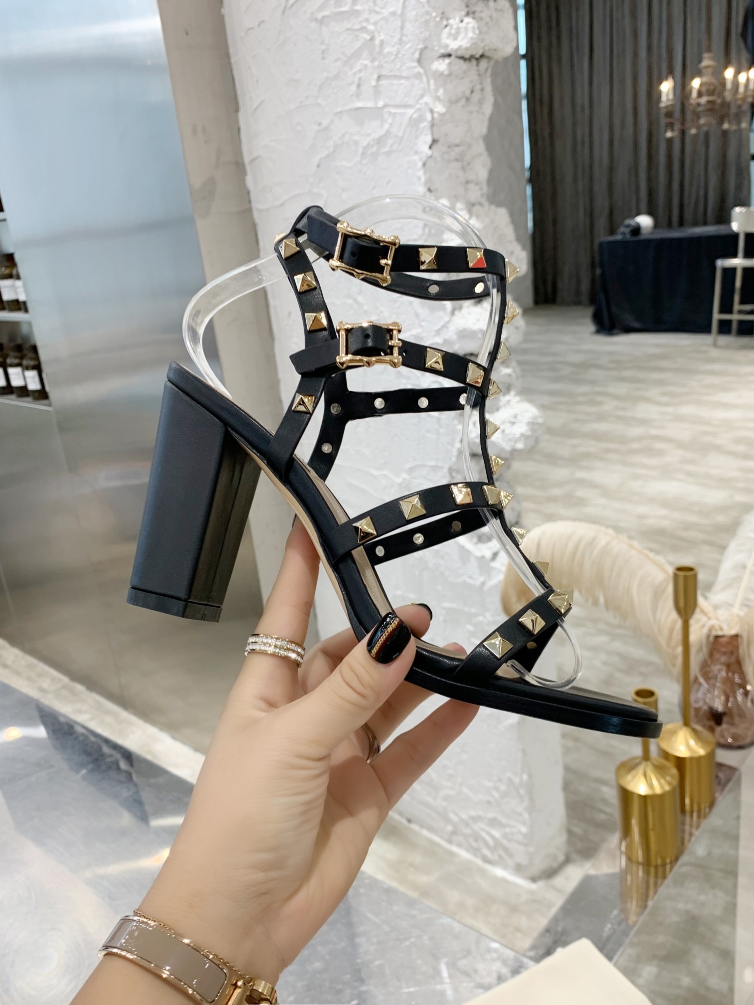 Valentino Studded Block Heel Sandals