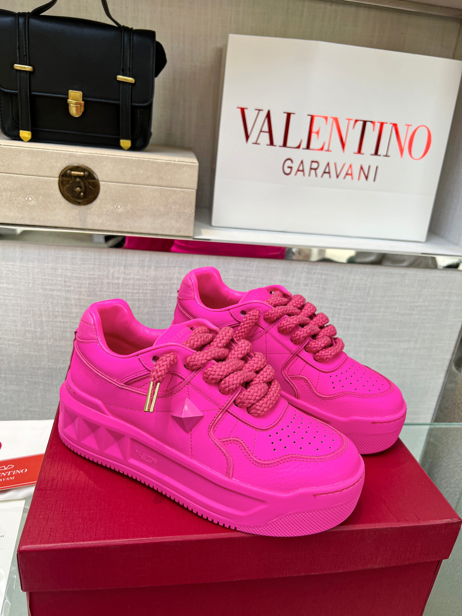 Valentino PP Pink Thick Lace Sneakers