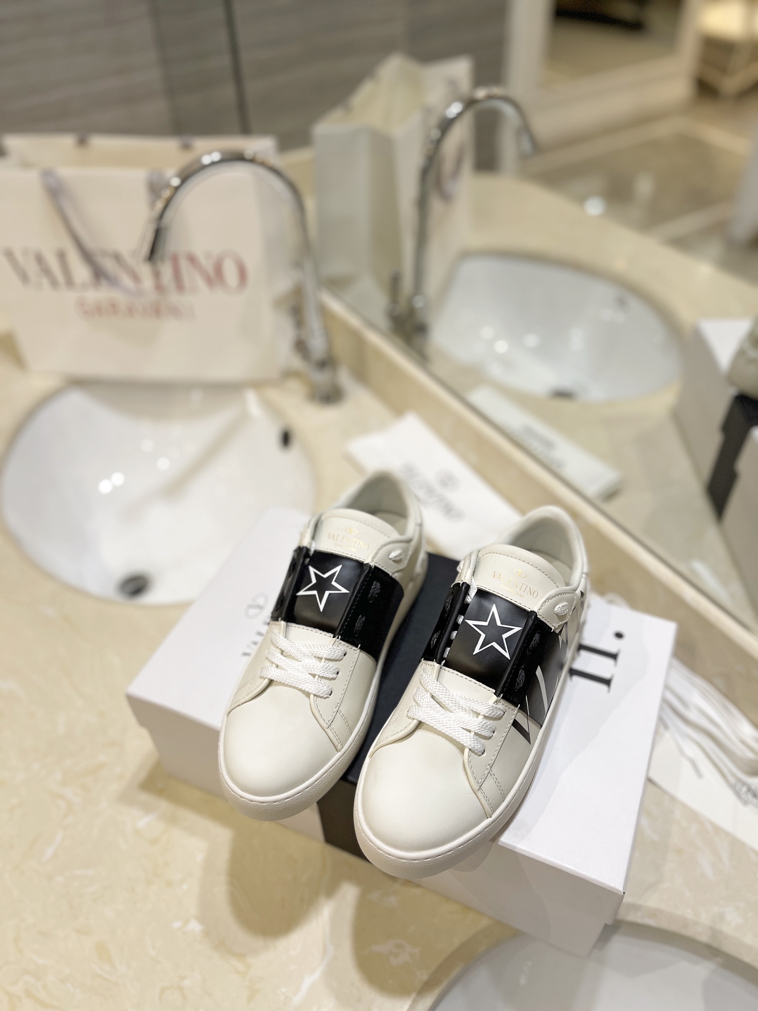 Valentino Silk Calfskin Contrast Sneakers