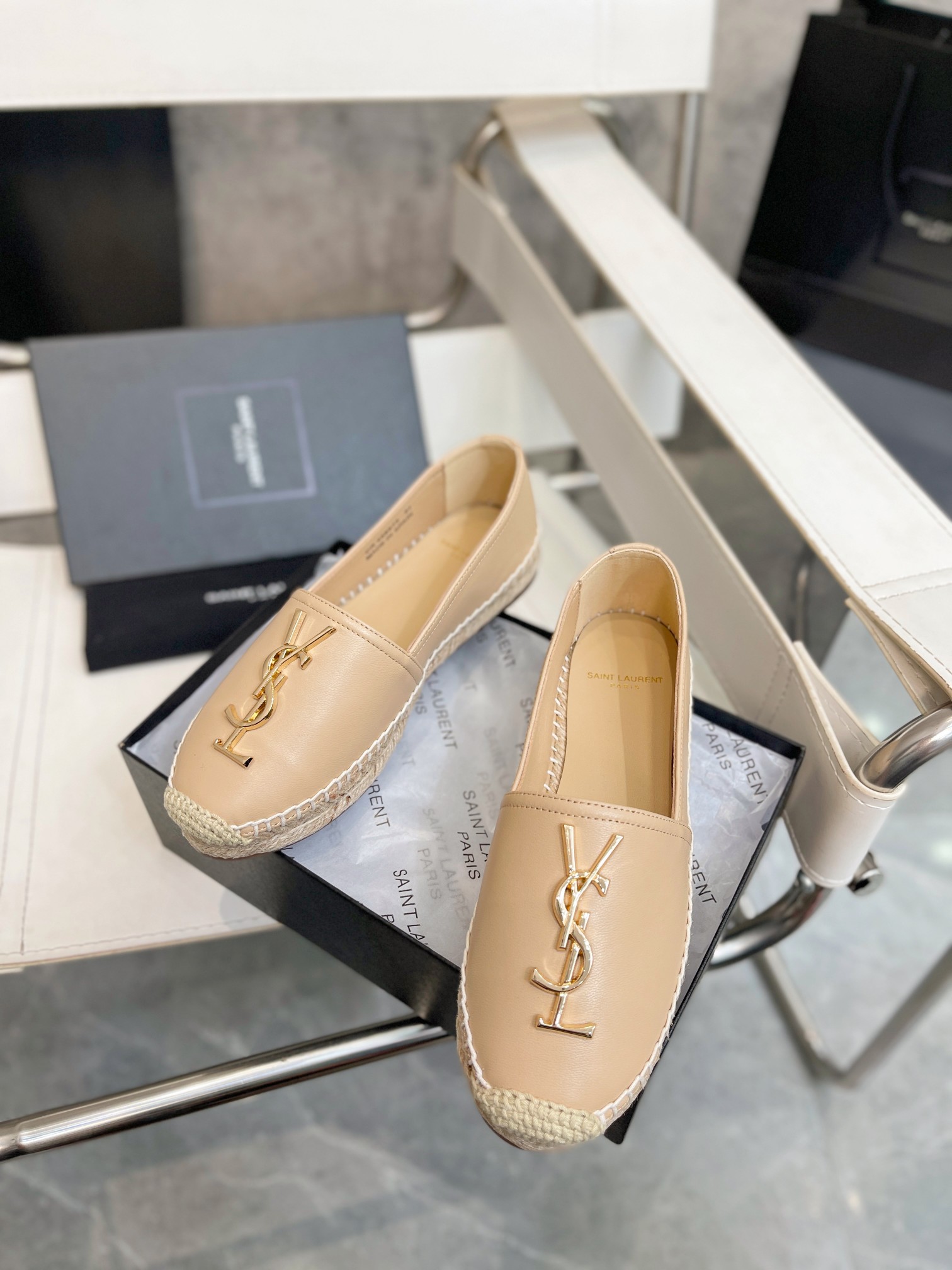 YSL Straw Fisherman Shoes