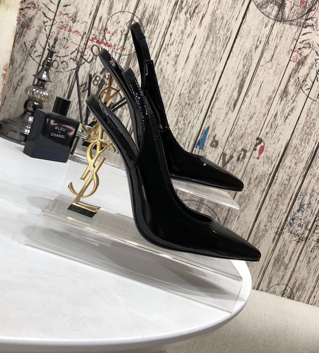 YSL 11cm Patent Leather Back-Strap Sandals