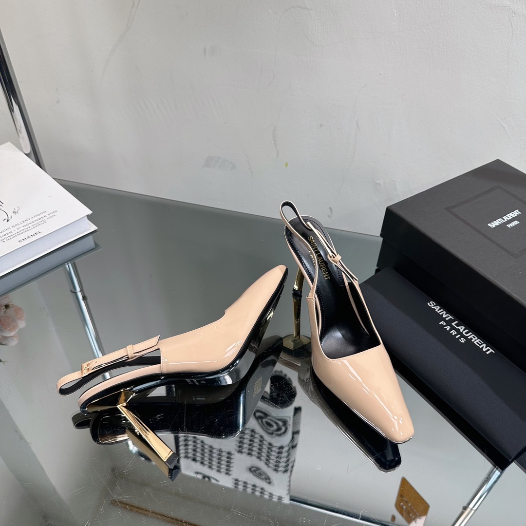 YSL 10cm Metallic Block Heel Sandals