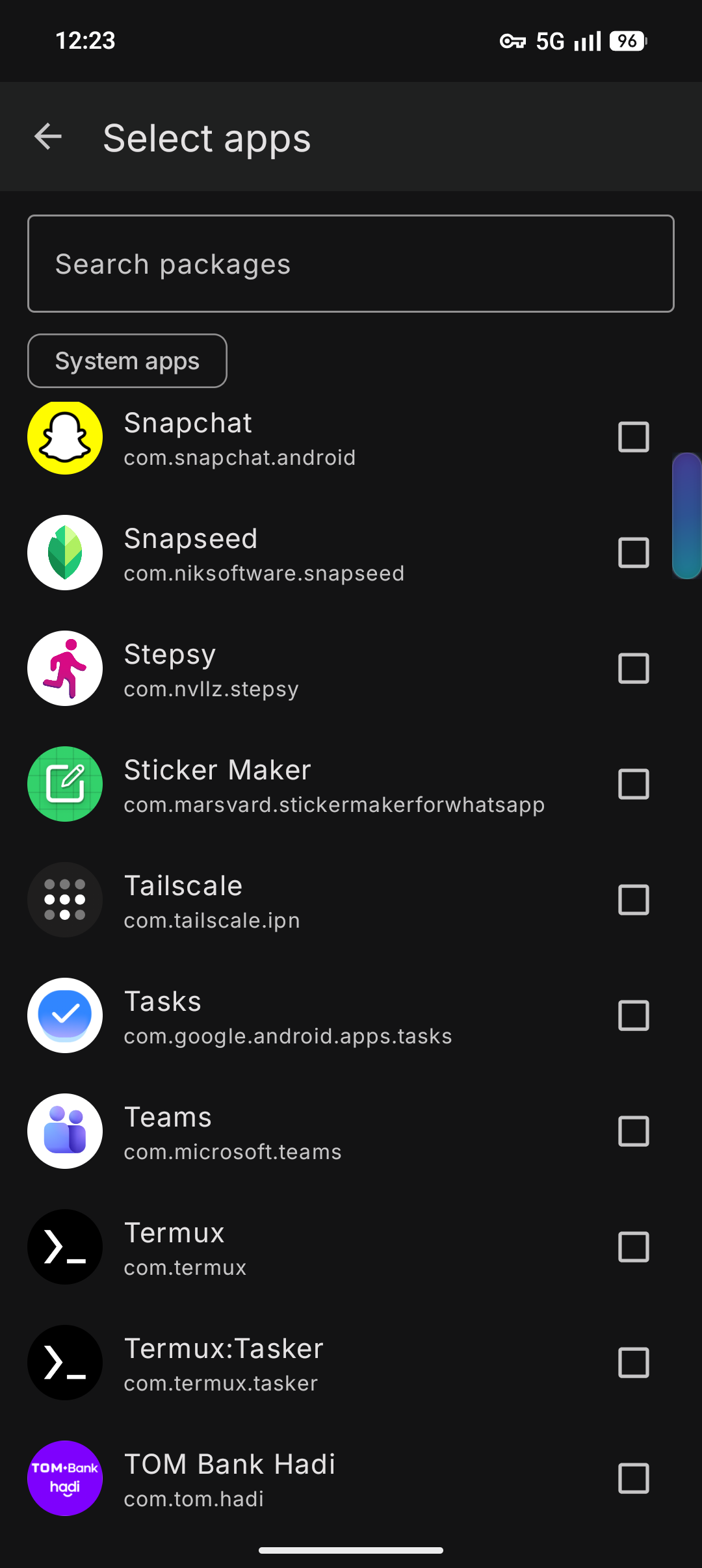 Select apps to install
