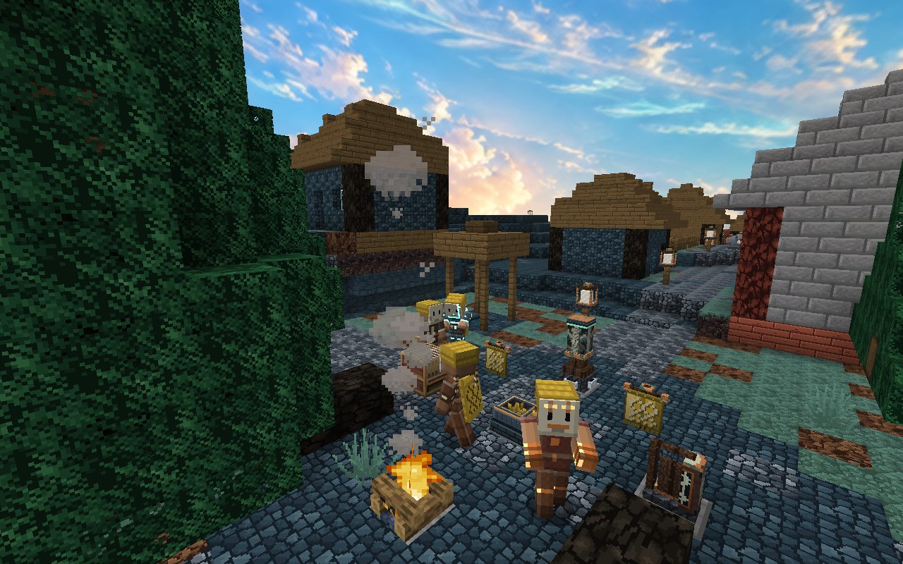 A village plaza of the cold band: the hearth fire, the totem and the Kin about it
