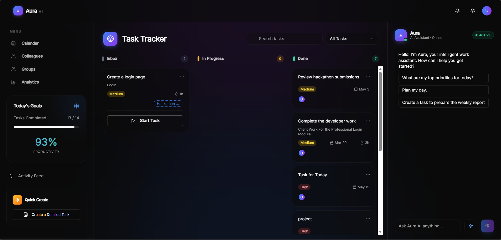 Aura dashboard