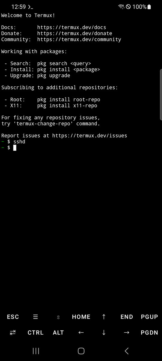 sshd running in Termux