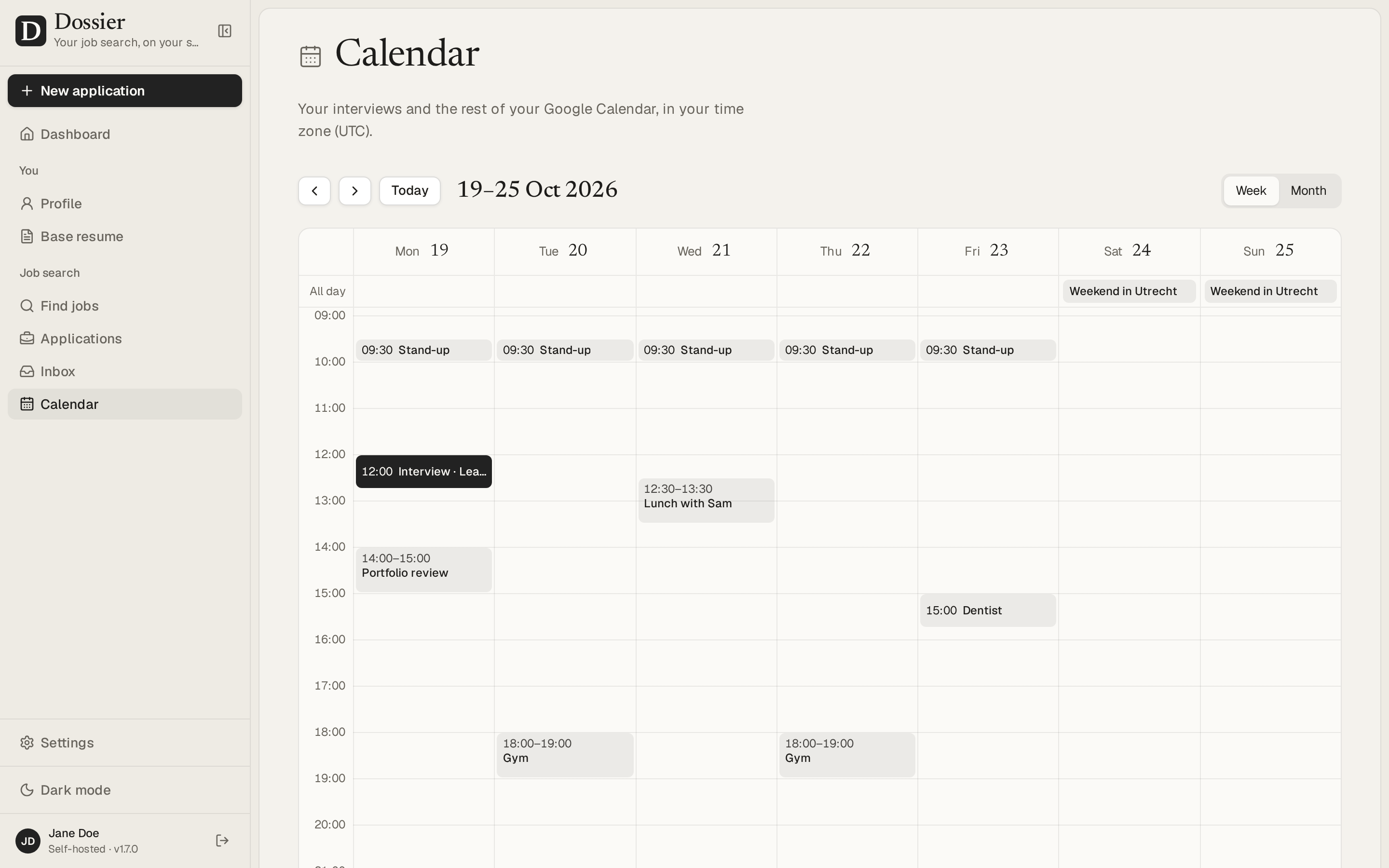 The calendar's week: an interview next to the rest of the Google Calendar