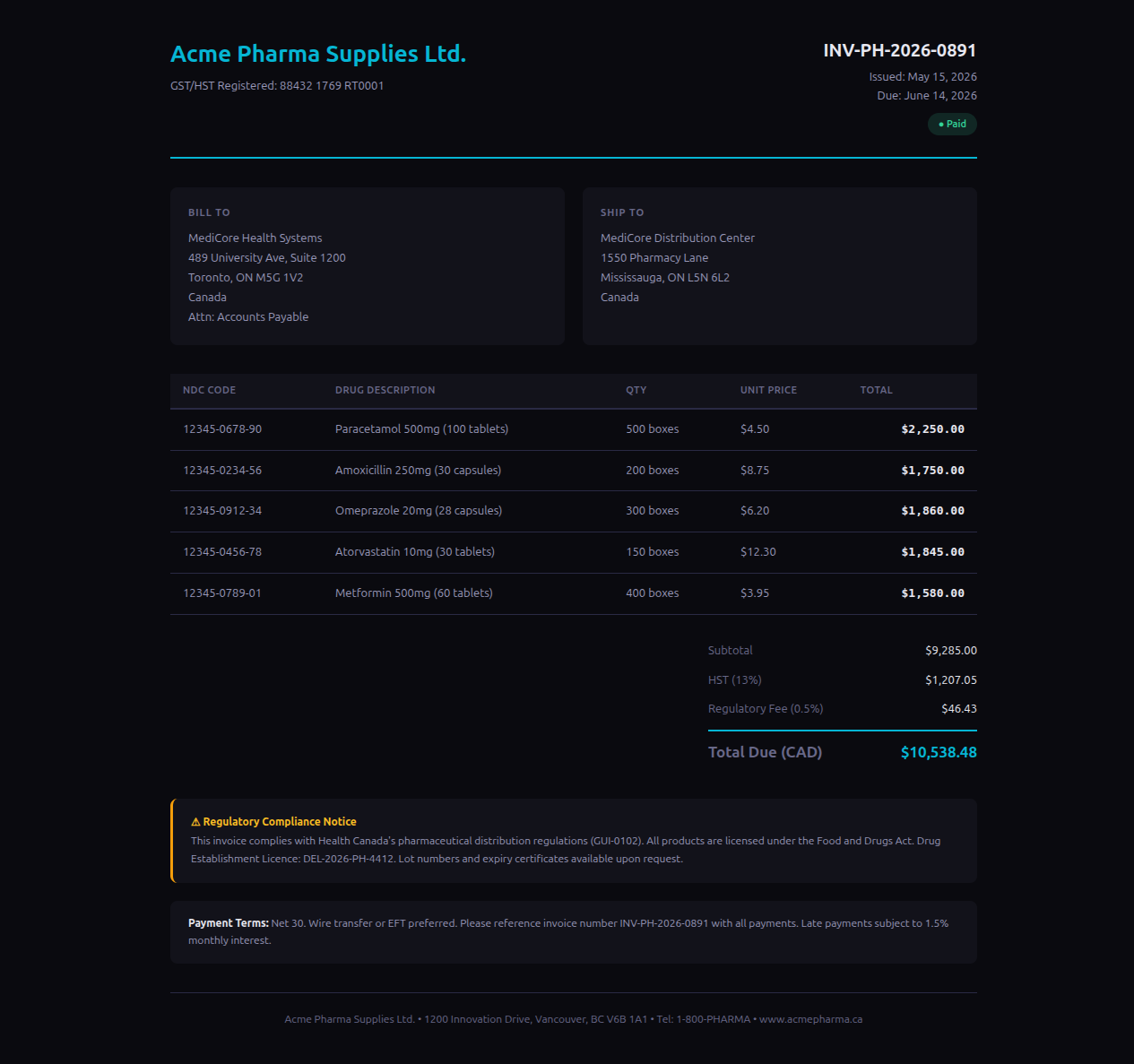 Pharma Invoice