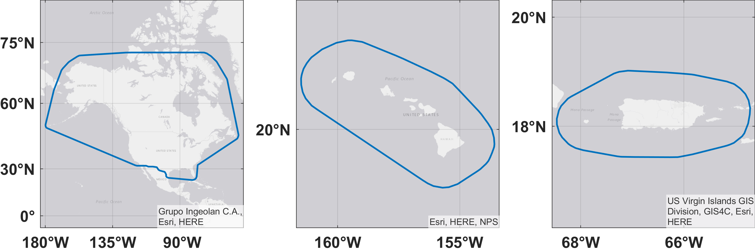 Geographic bounds for version 1.2 of the OpenSky models