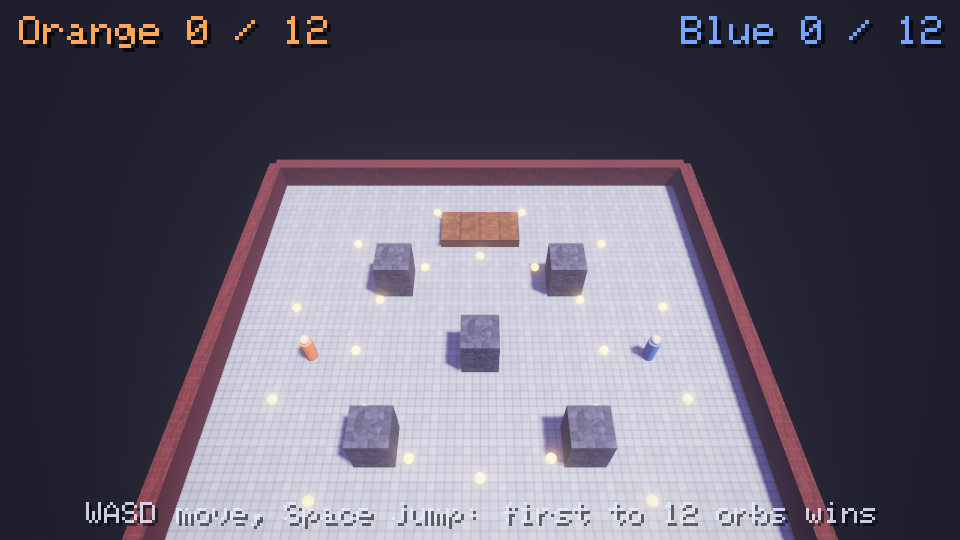 Lunaris Duel sample with two coloured competitors in a three-dimensional arena