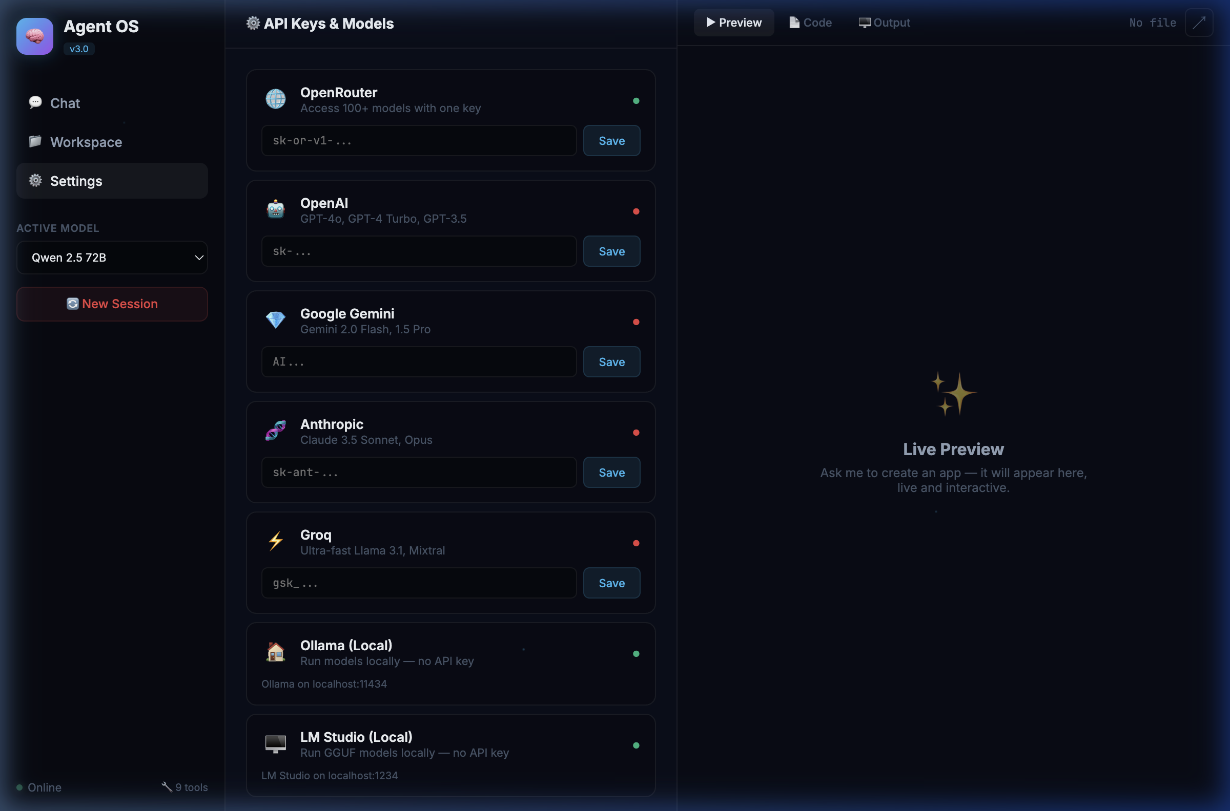 Settings Panel