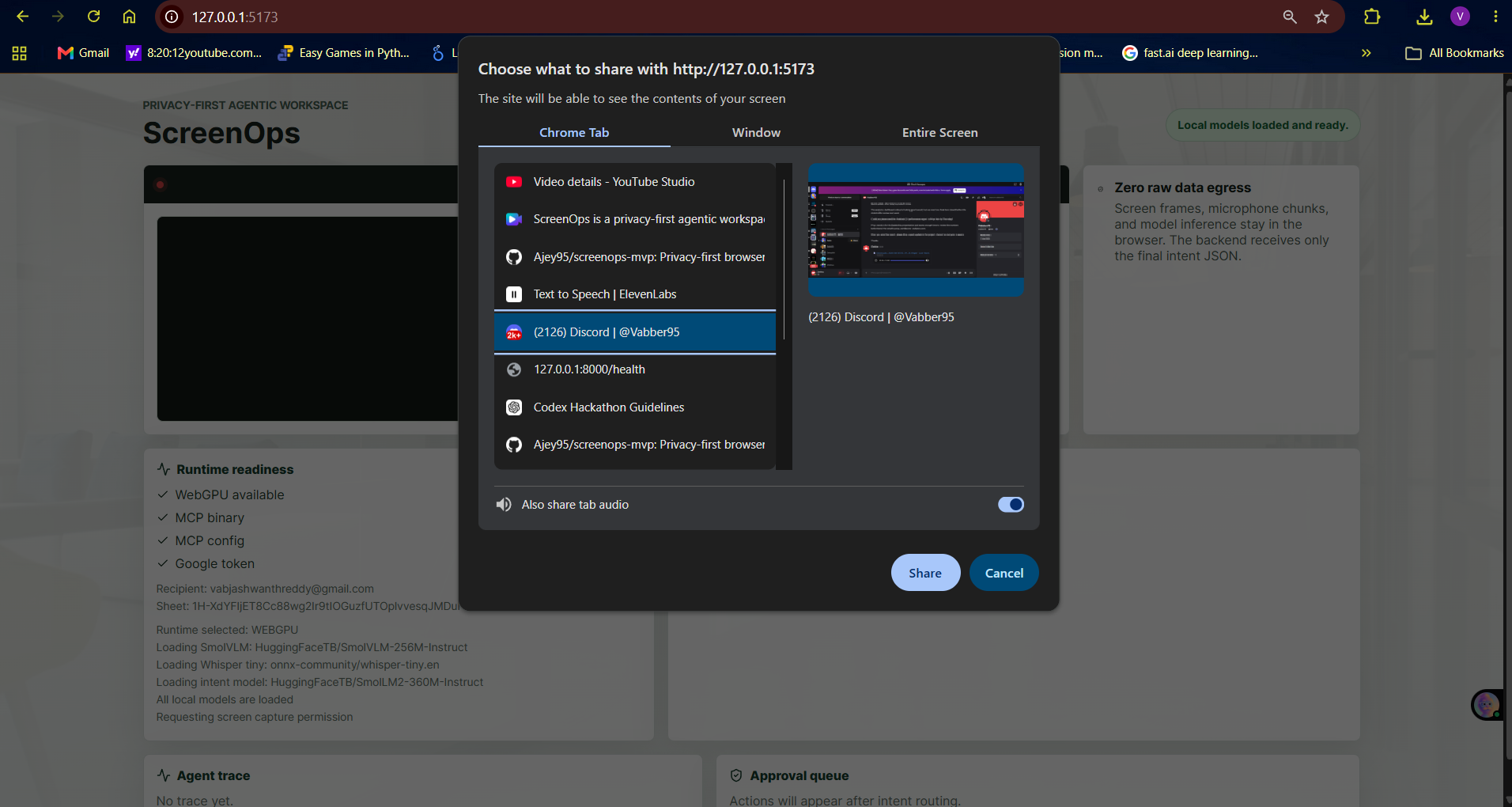 Browser screen share picker
