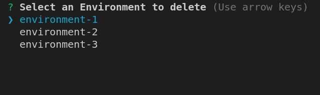 Select Environment to delete