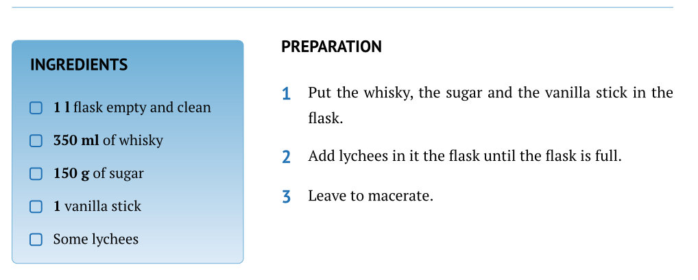 Recipe's body, where we can see the two columns with ingredients to the left and instructions to the right
