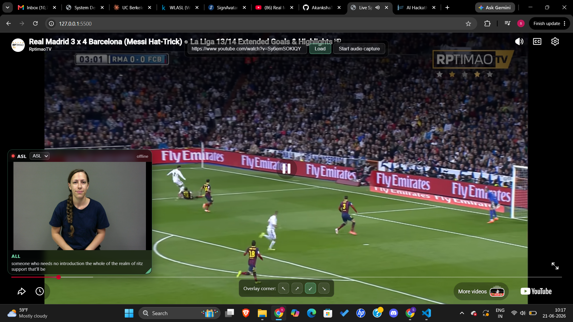 SignCast overlay running over a live stream