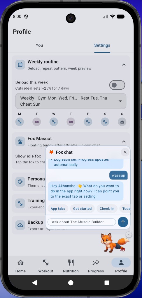 Fox mascot — chat with quick topics