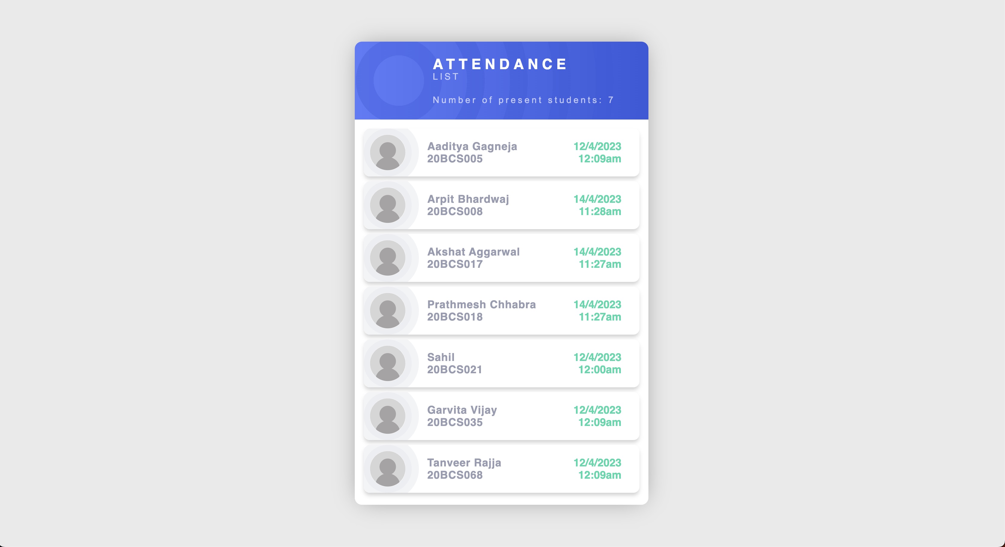 Attendance list