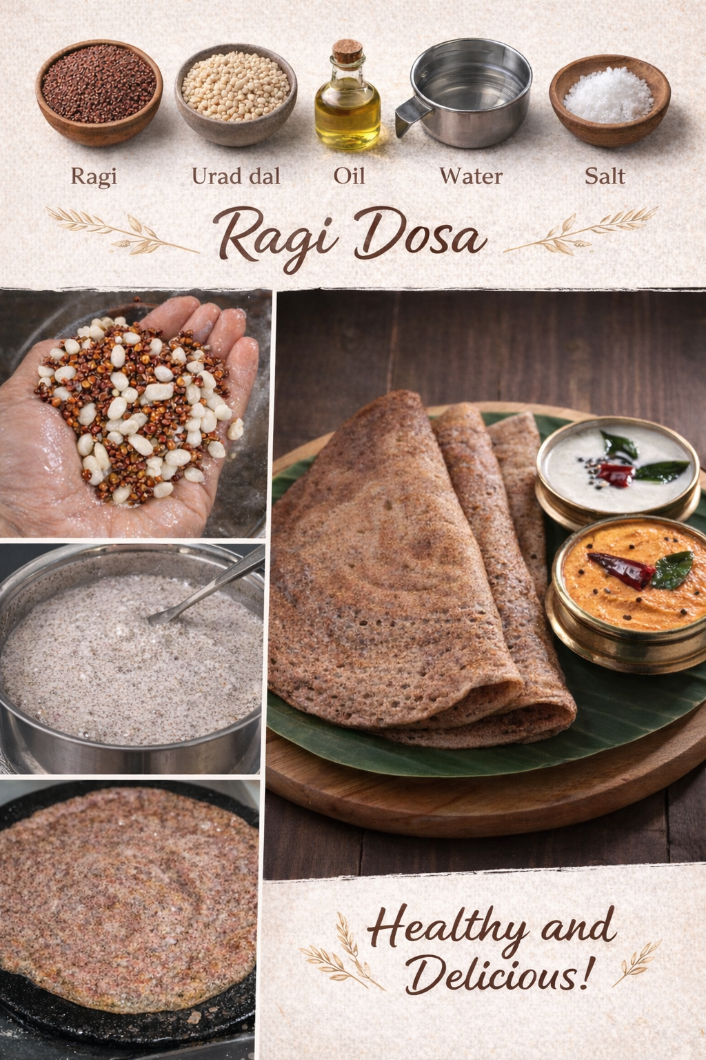 Healthy Ragi Dosa with Coconut Chutney