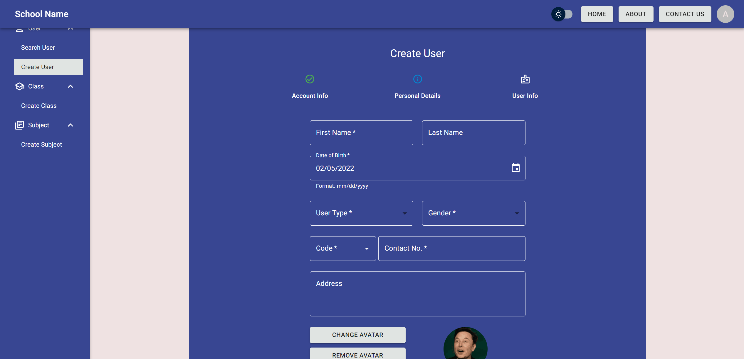 Admin Dashboard - Create User (Light)
