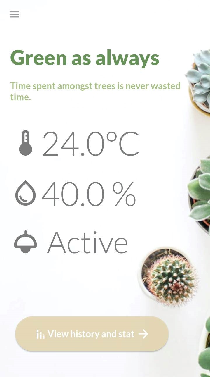 Screenshot of the app's sensor data screen