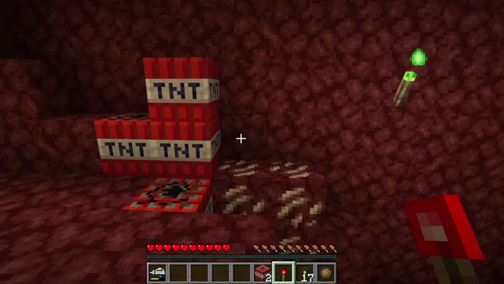 Palladium ore surviving a TNT blast in the Nether