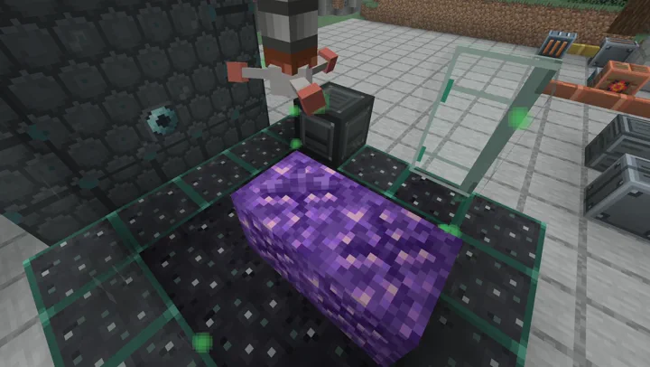A ceiling-mounted sprinkler watering an amethyst crystal greenhouse