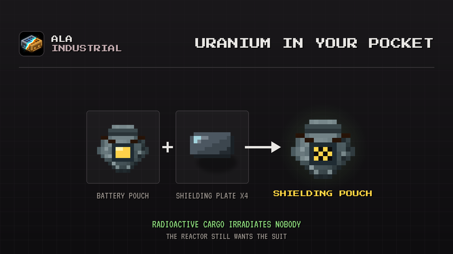 Ala Industrial 0.1.140 - the Shielding Pouch, crafted from a Battery Pouch and four shielding plates