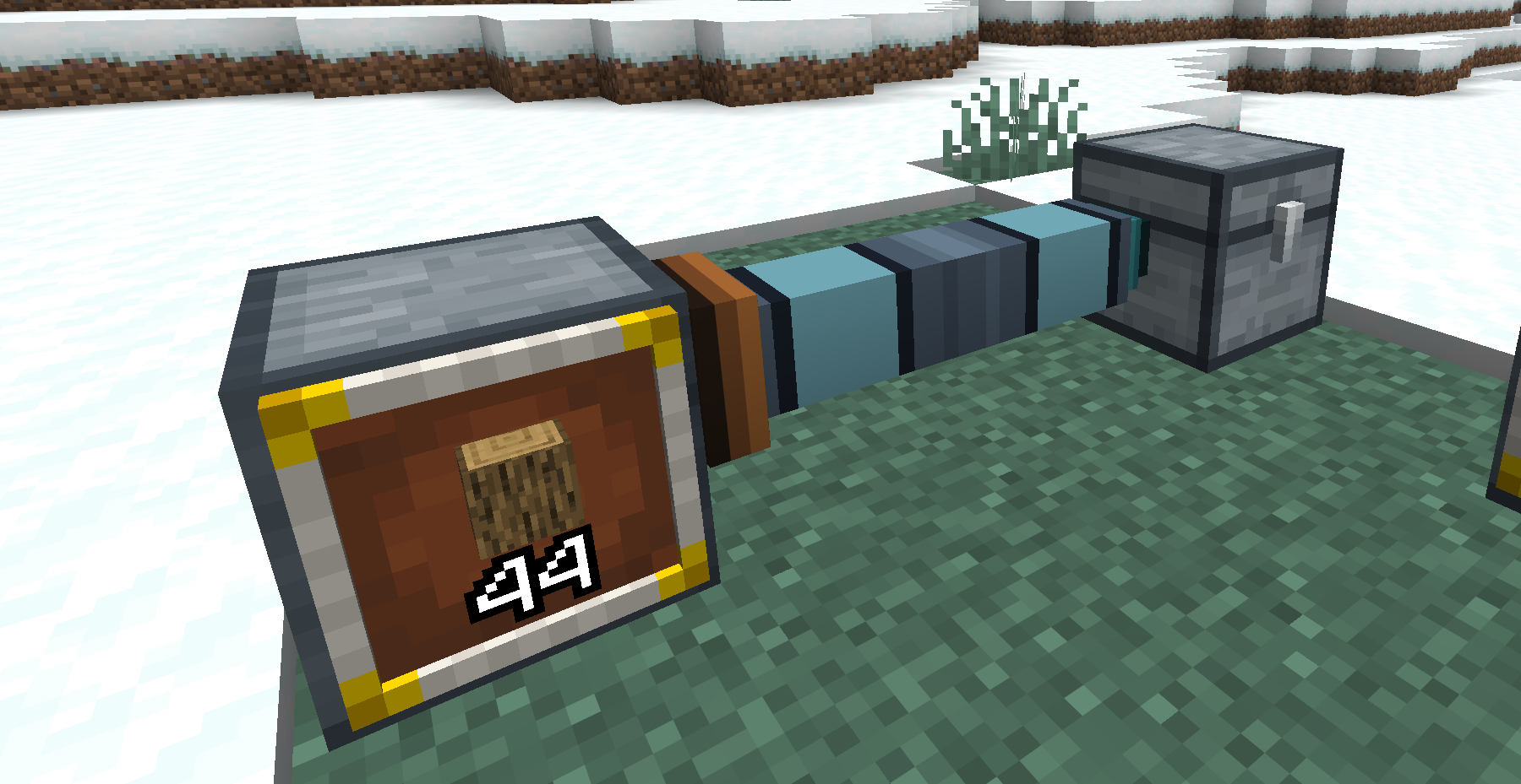 Ala Industrial 0.1.149 — the Advanced Item Pipe running between a chest and a display frame