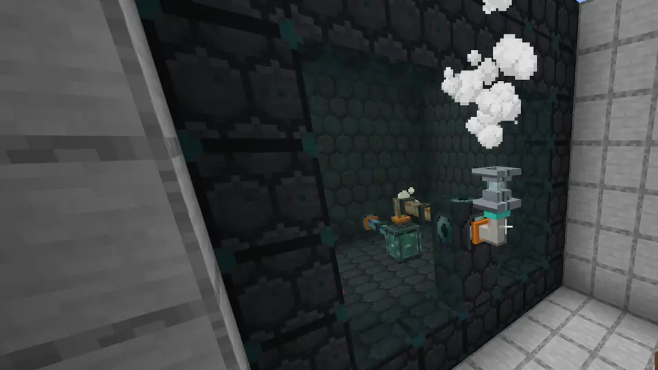 A steam nozzle outside the reactor room venting white geyser puffs from the steam line
