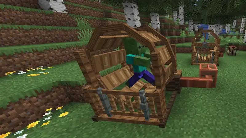 Ala Industrial Minecraft mod: a wooden running wheel generator turned by a mob inside, its drive wired to a copper cable