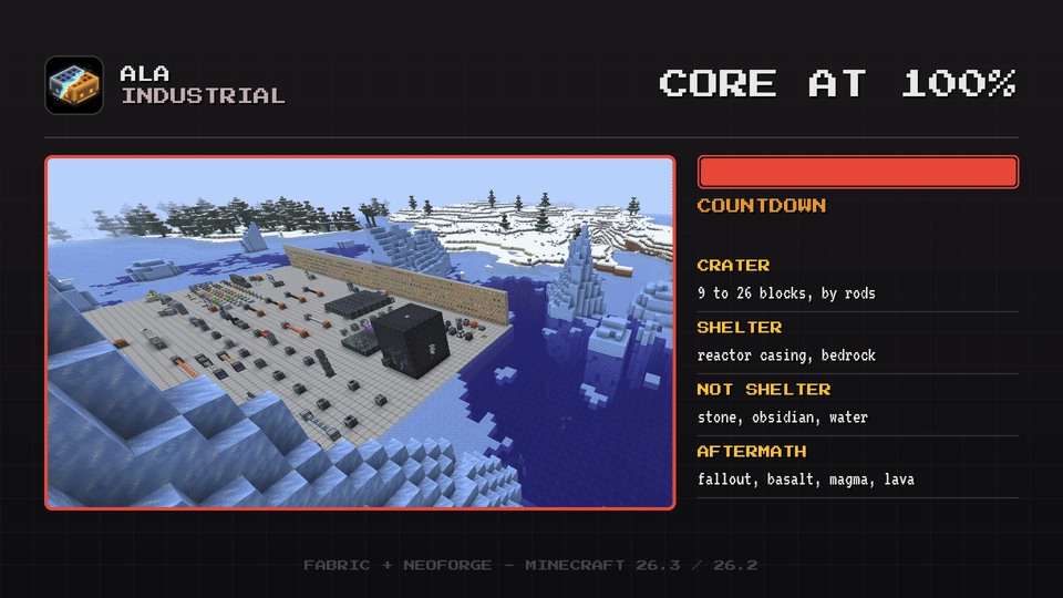 Ala Industrial Minecraft mod: a reactor explodes on a base over the sea and leaves a flooded crater