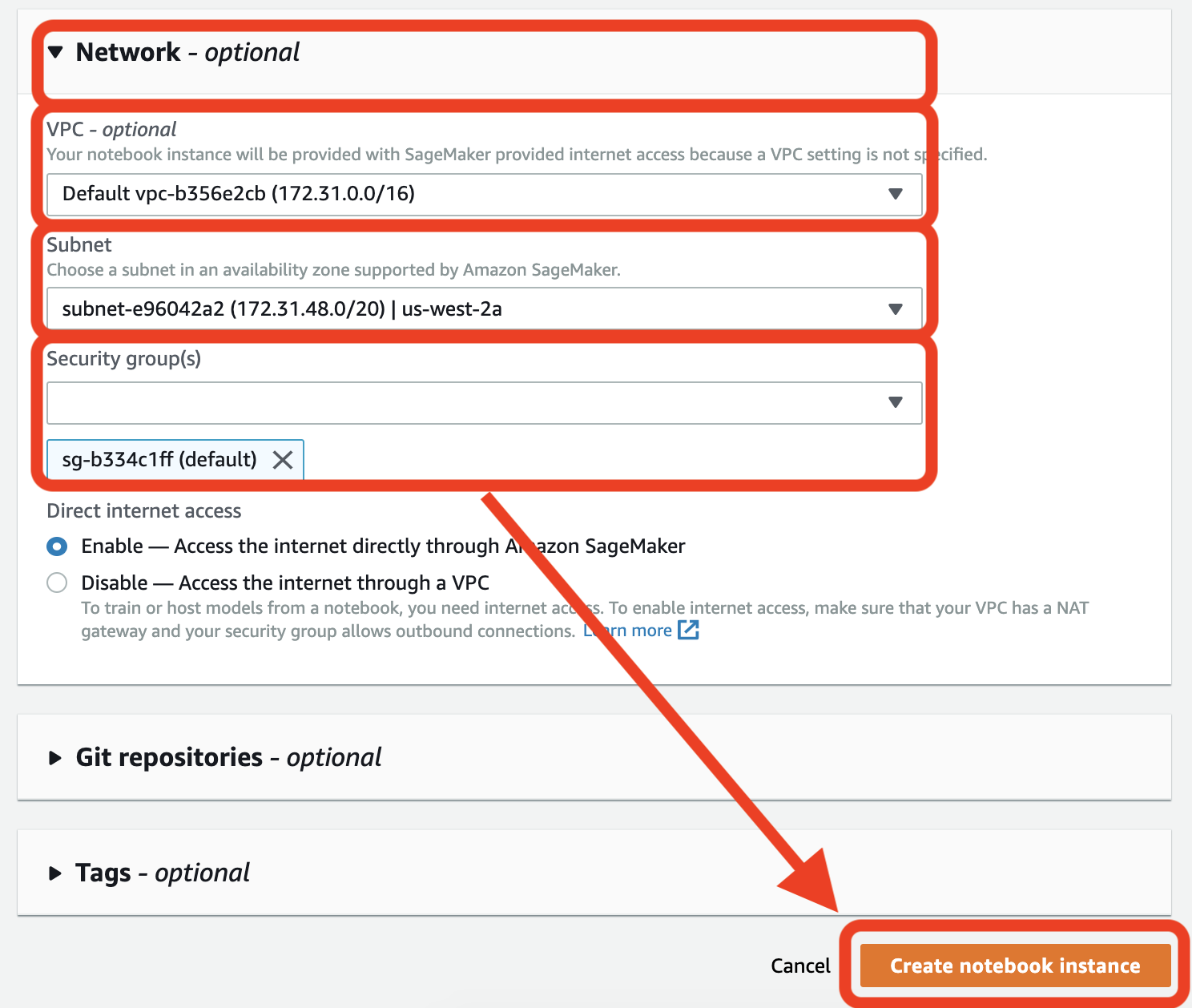 Fill notebook instance