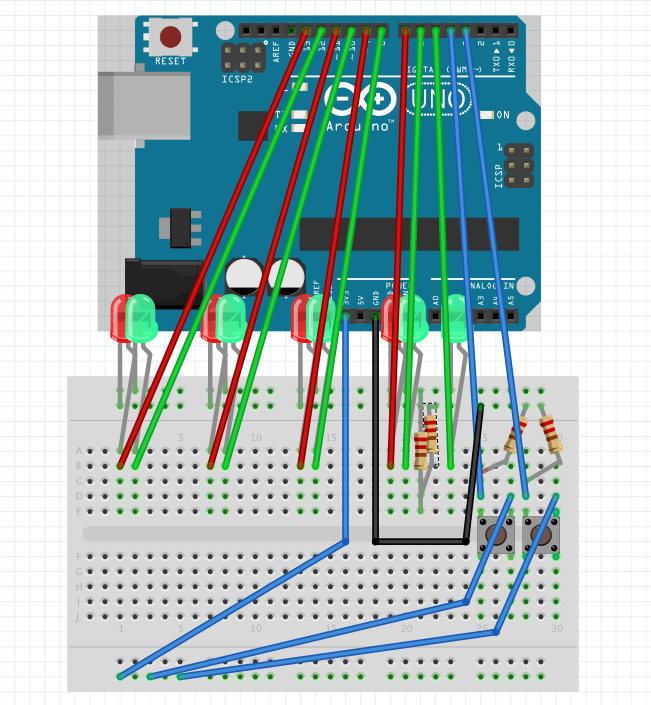 De afbeelding kon helaas niet worden geladen. Hier hoort een plaatje te staan van een breadboard die is aangesloten zoals wij voor de eindopdracht bedacht hebben.