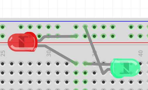 De afbeelding kon helaas niet worden geladen. Hier hoort een plaatje te staan van twee leds die zijn aan gesloten zoals de leds op het bord zelf.