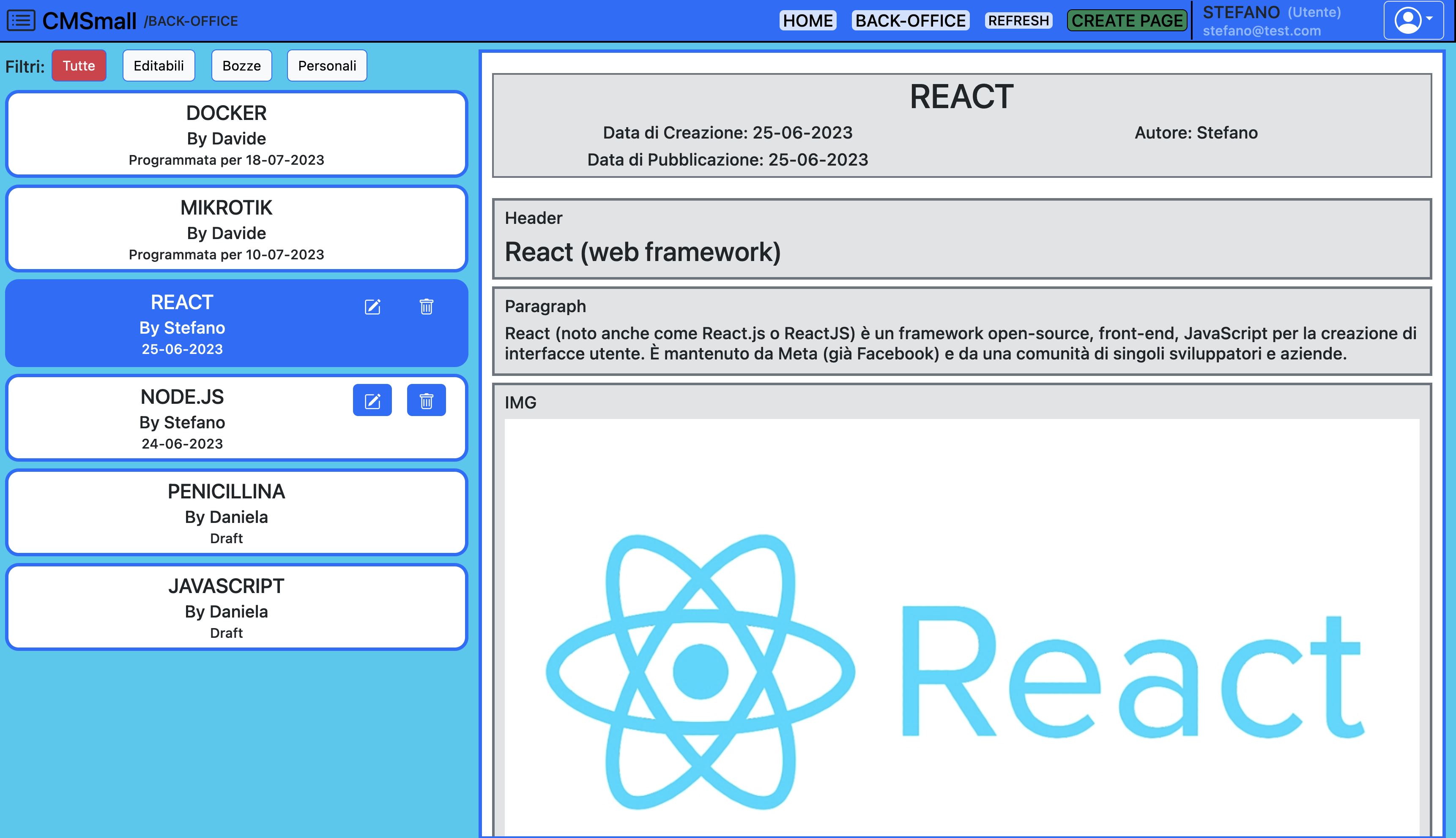 CMSmall page list screenshot