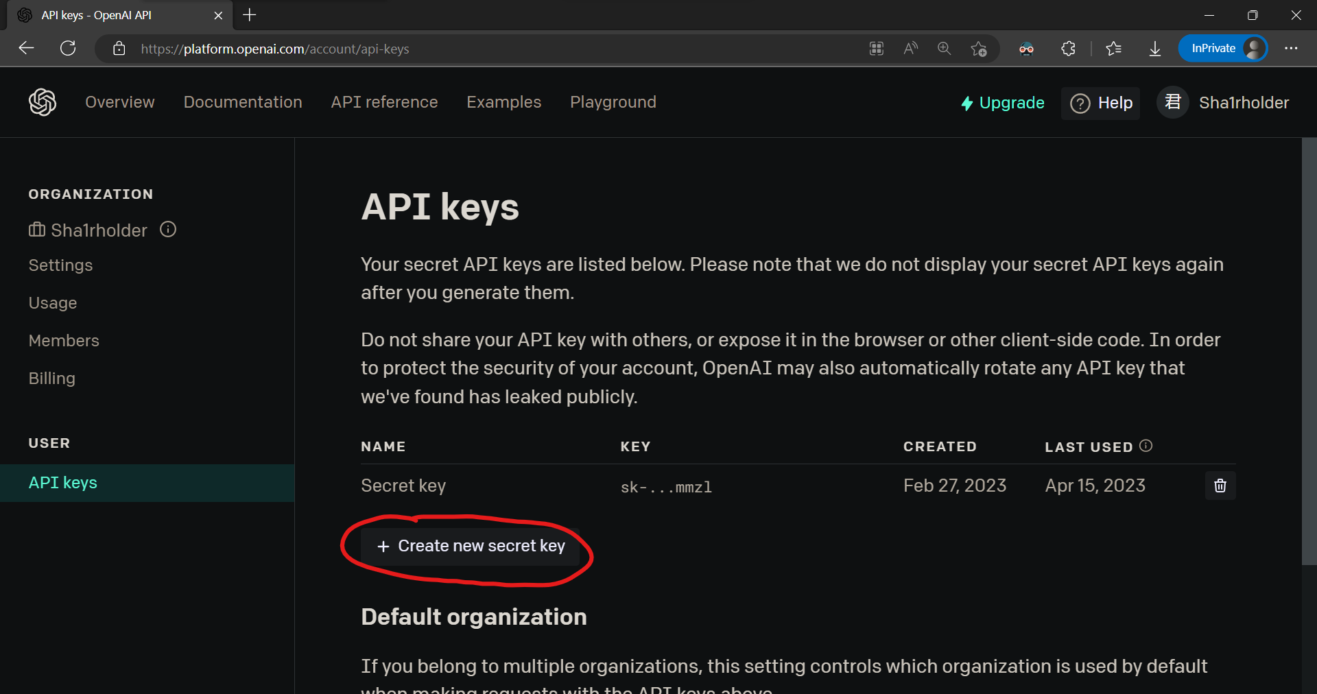 create API key