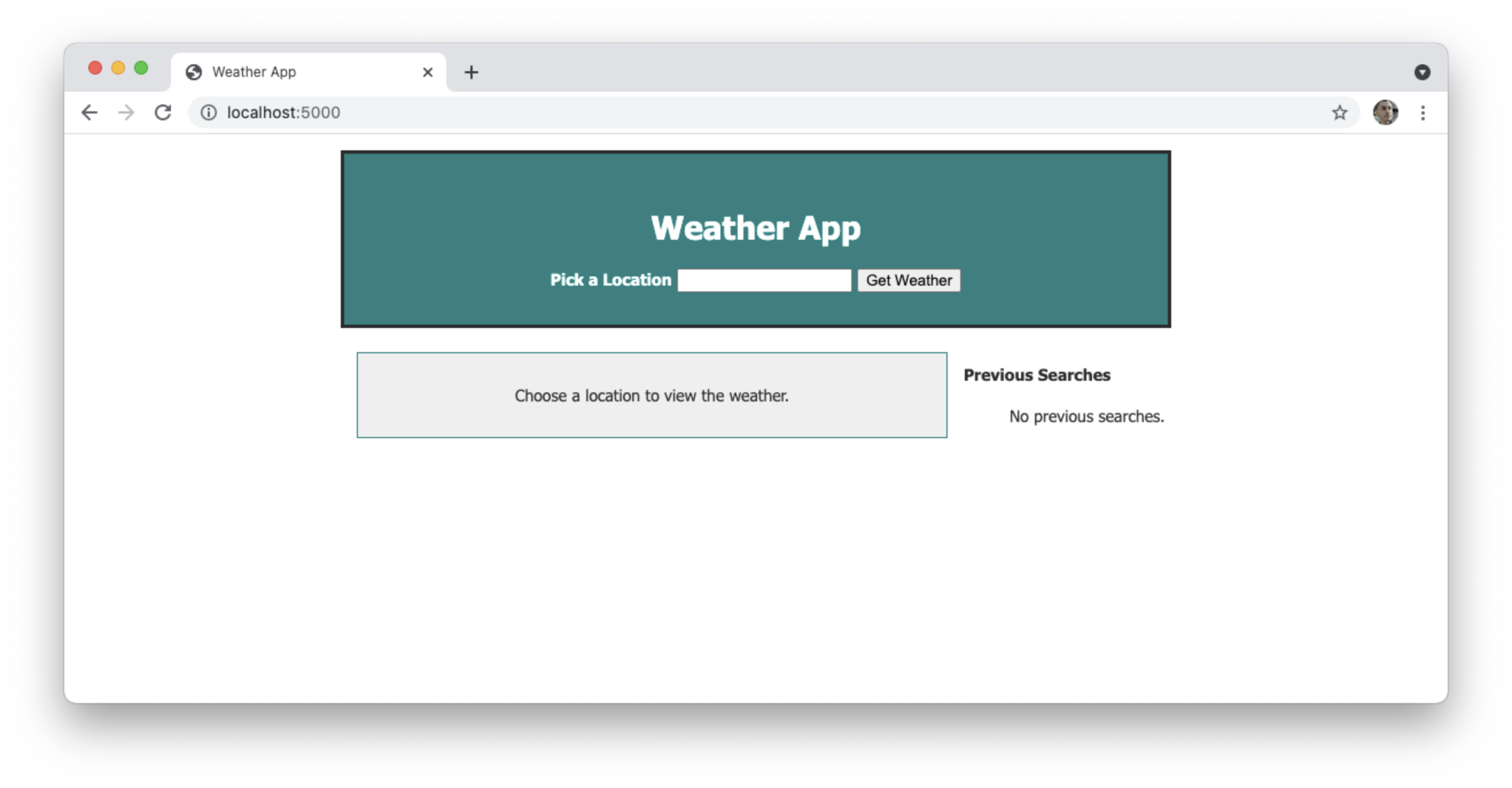 Weather App landing page.