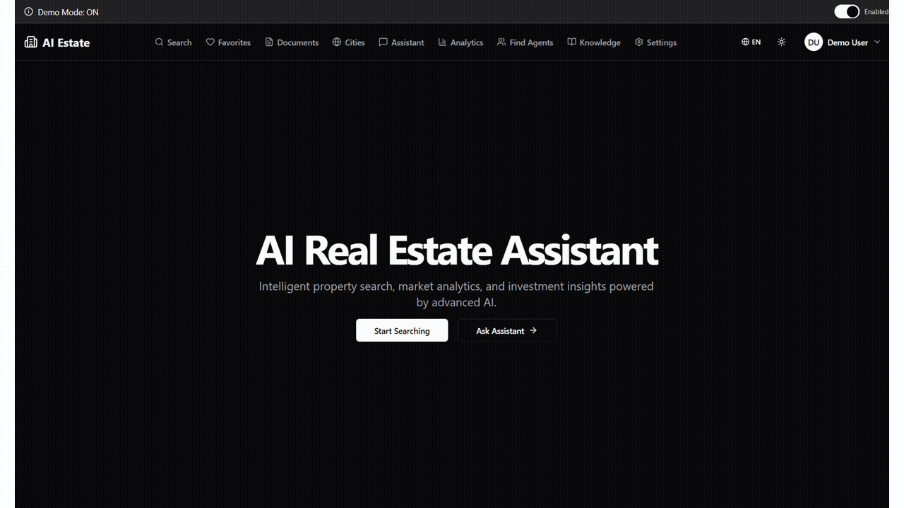 App demo — Homepage · Search · Chat · Agents