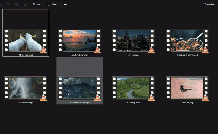 Move the mouse along a file to scrub through the video