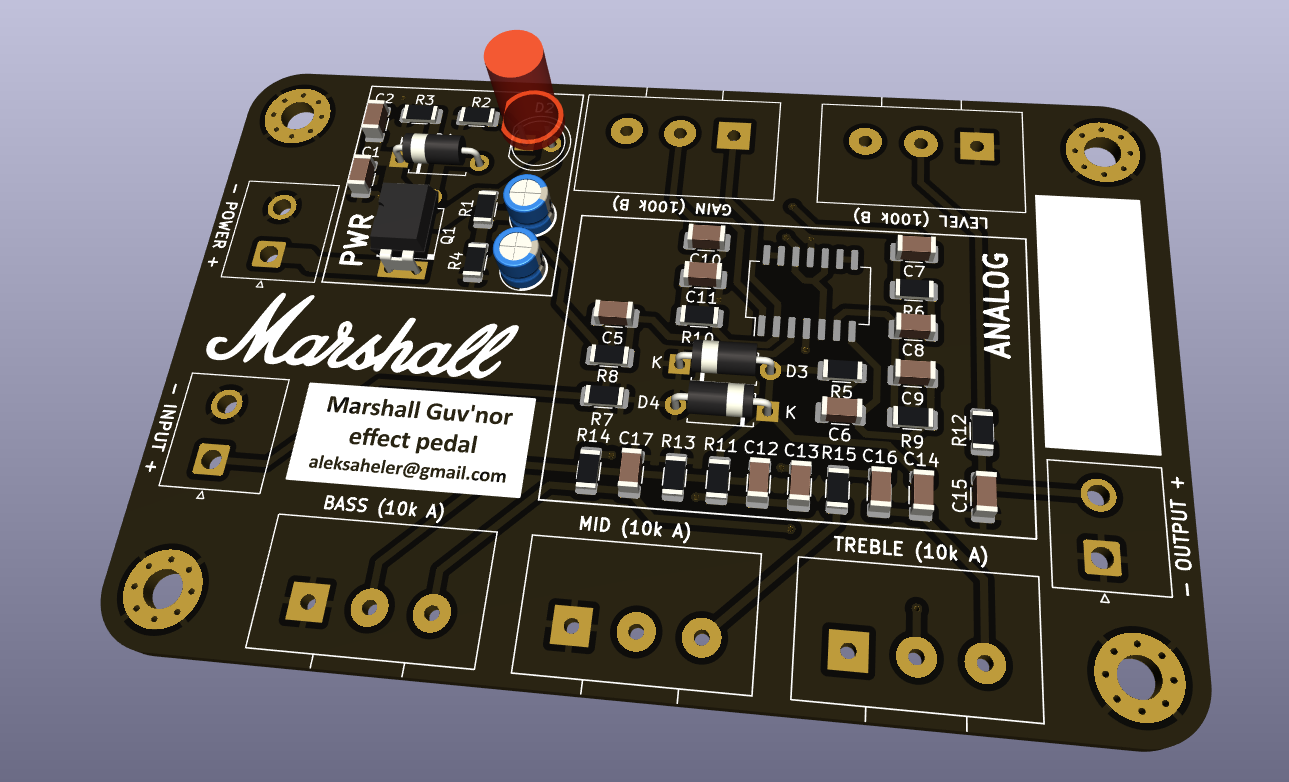 Screenshot of a 3D PCB view from KiCAD