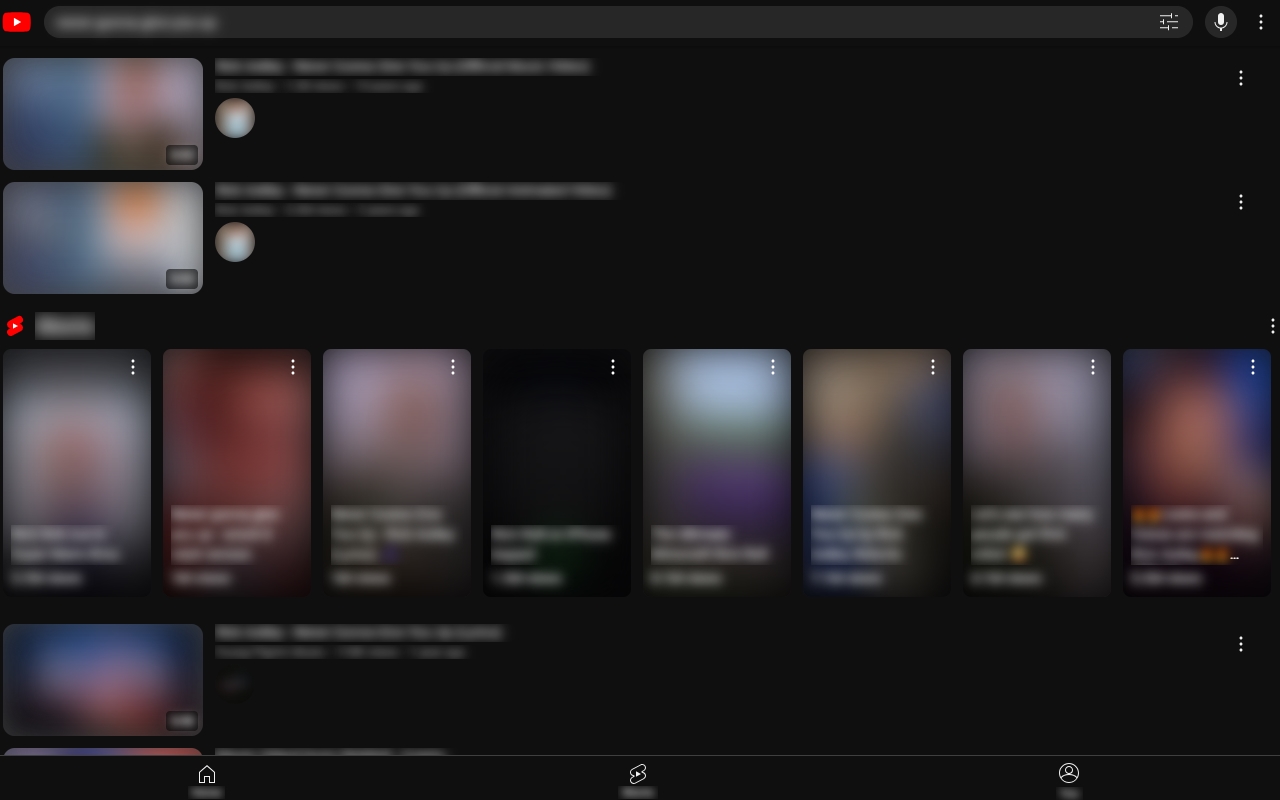 YouTube video search results, with all text and images blurred out.