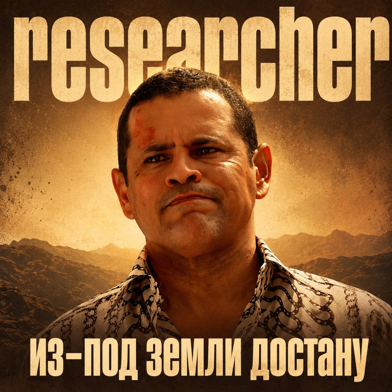 Hermes Researcher Agent cover: dramatic researcher poster with the text “researcher” and “из-под земли достану”.