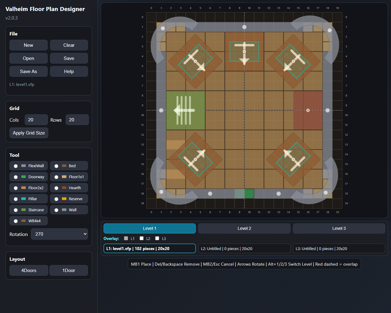Designer: rounded-corner square layout with FlexiWall arcs at each corner