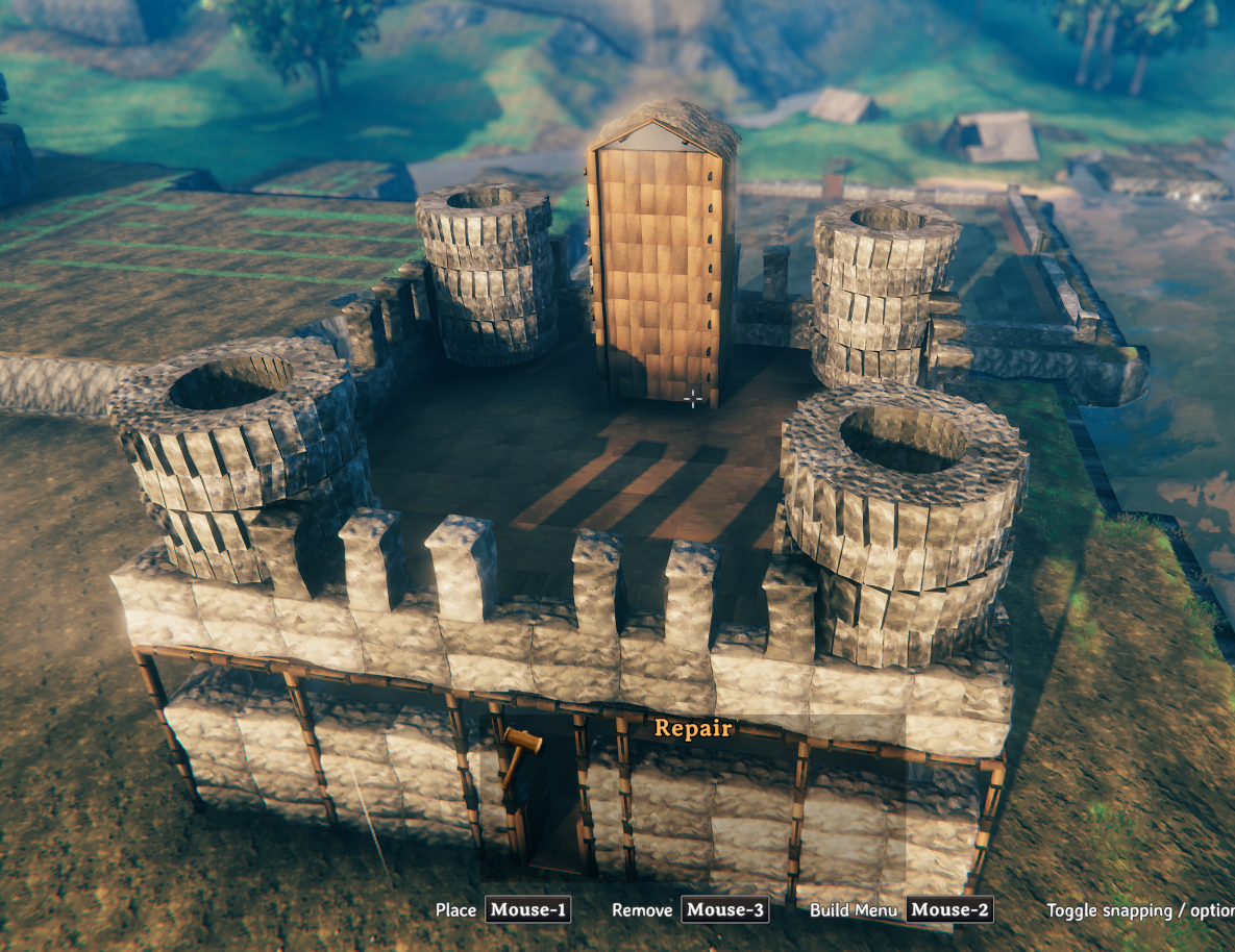 In-game: three-level castle keep with FlexiWall circular corner towers, front view