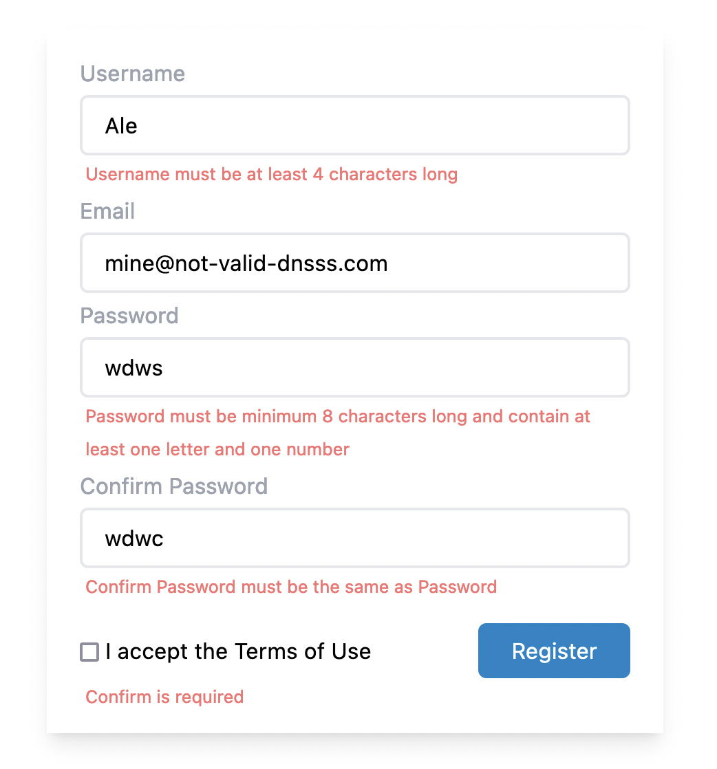 Screenshot register form