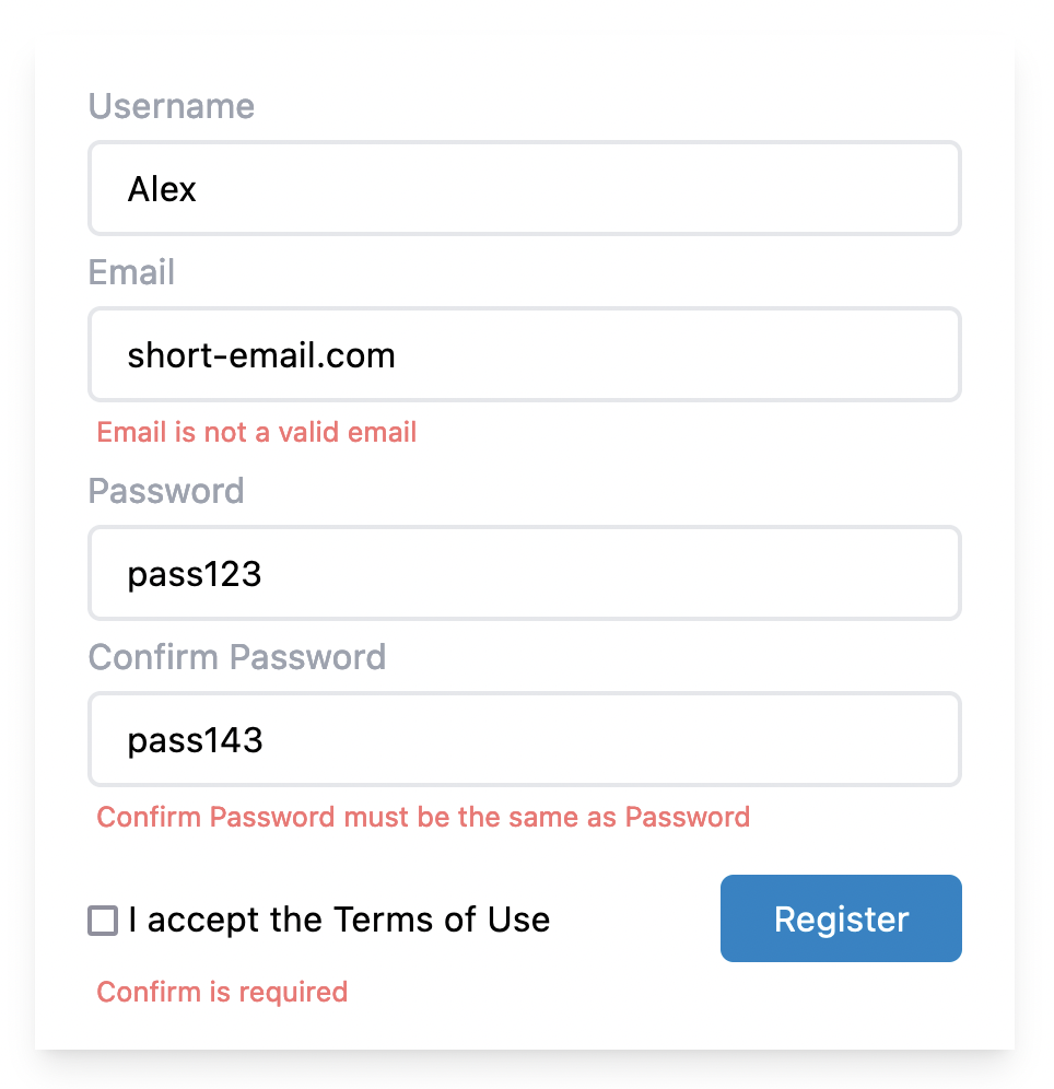 Screenshot register form
