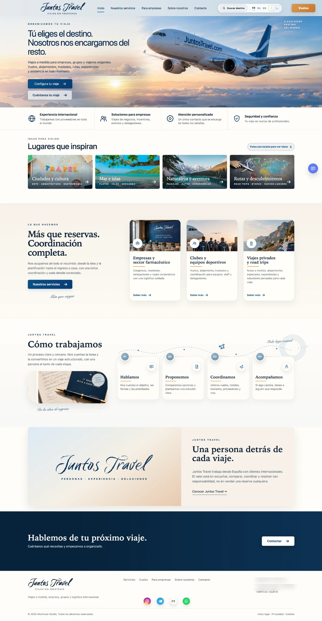 Juntos Travel — full-length website screenshot