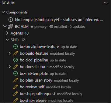 Components view with update statuses